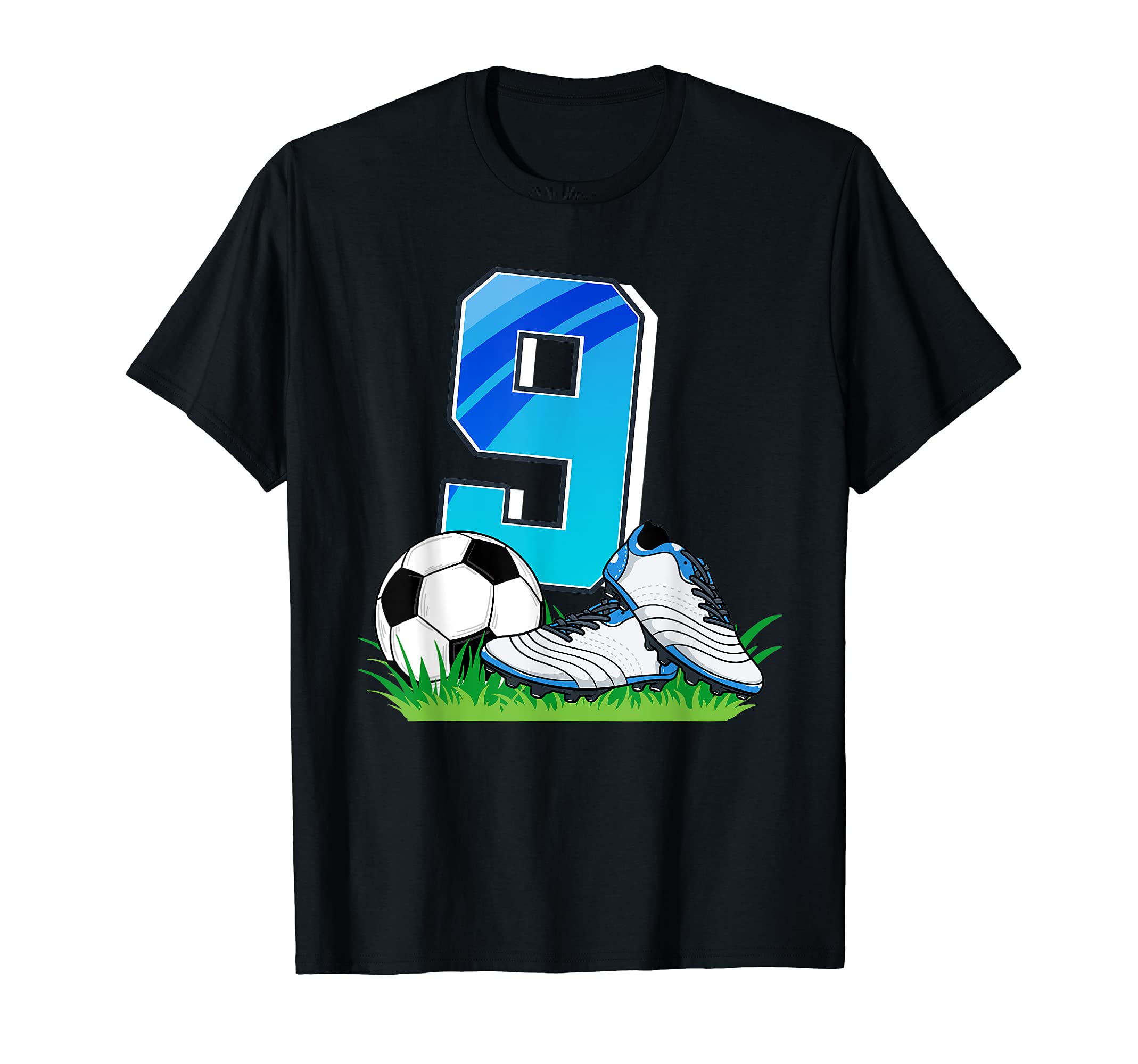 Back Of The Net Designs9th Birthday Football Shirt Soccer 9 Years Old Boys T-Shirt