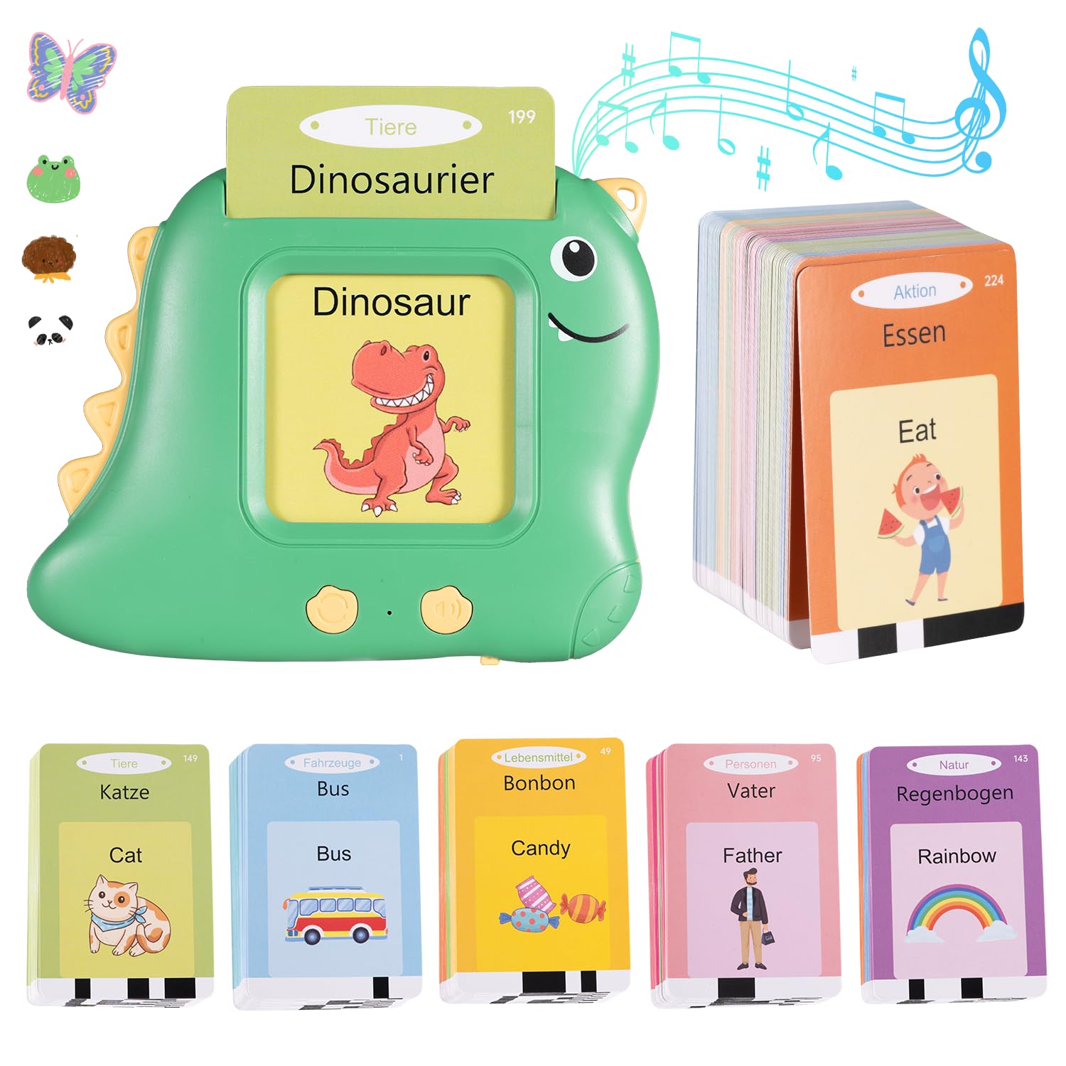 Carte educative parlanti per bambini a partire da 2, 3, 4, 5, 6 anni, giochi educativi parlanti, in tedesco e inglese, amico di vocabolario per autismo, giocattolo educativo per bambini in età