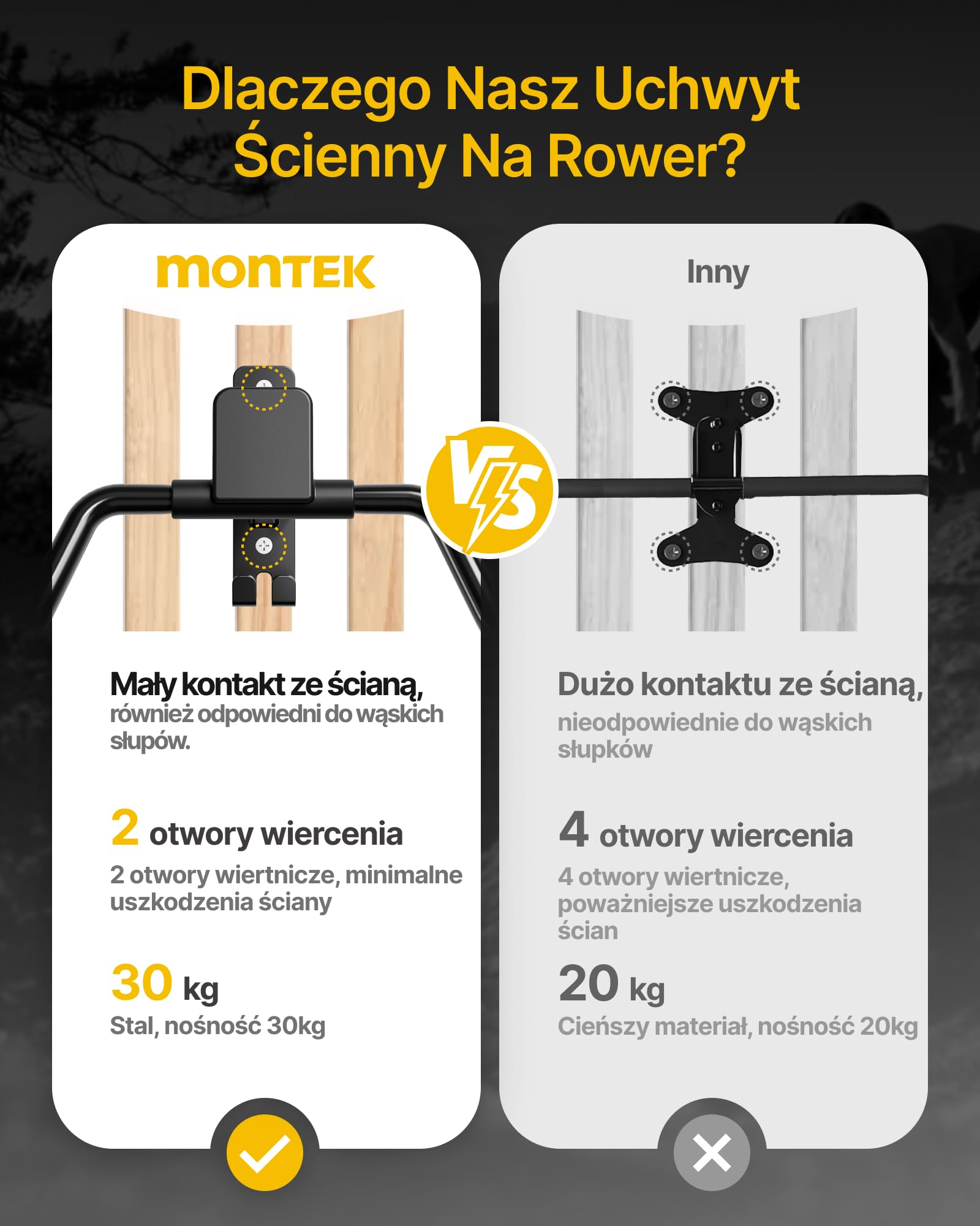 monTEK Uchwyt ścienny do roweru, regulowany kąt i odległość od ściany, uchwyt rowerowy, składany, nośność 30 kg, wysuwany schowek na rower z hakiem do garażu, 1 sztuka