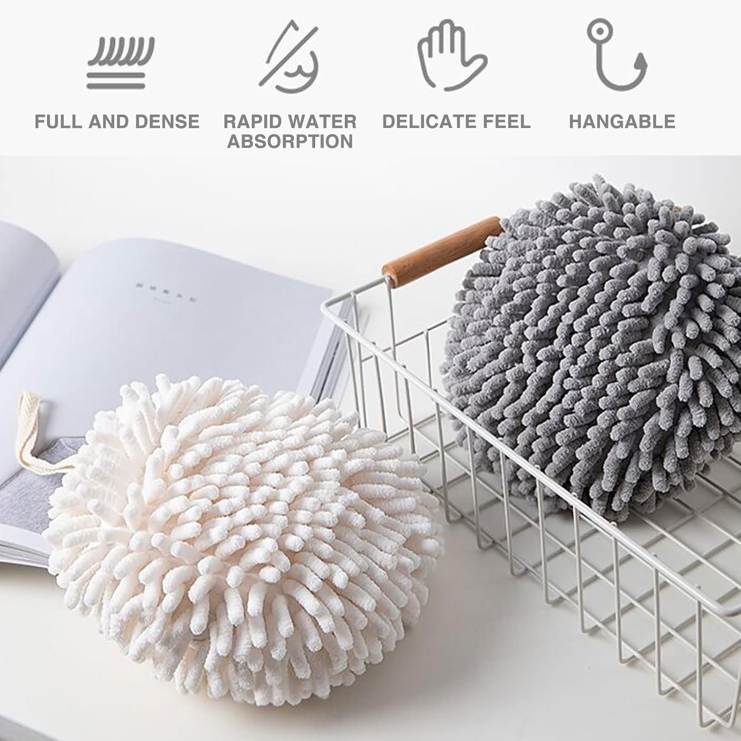 MOJUN Chenille Kitchen Hedgehog Pattern Hand Towels - 6 Pack Absorbent Microfiber Quick Drying - With Hanging Loops