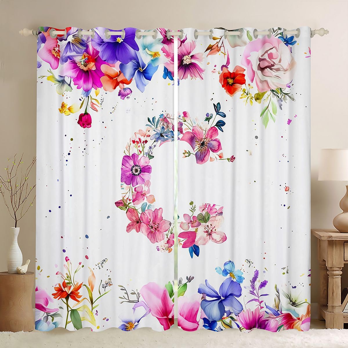 Rideau occultant 117x183 cm initial C rose Homewish