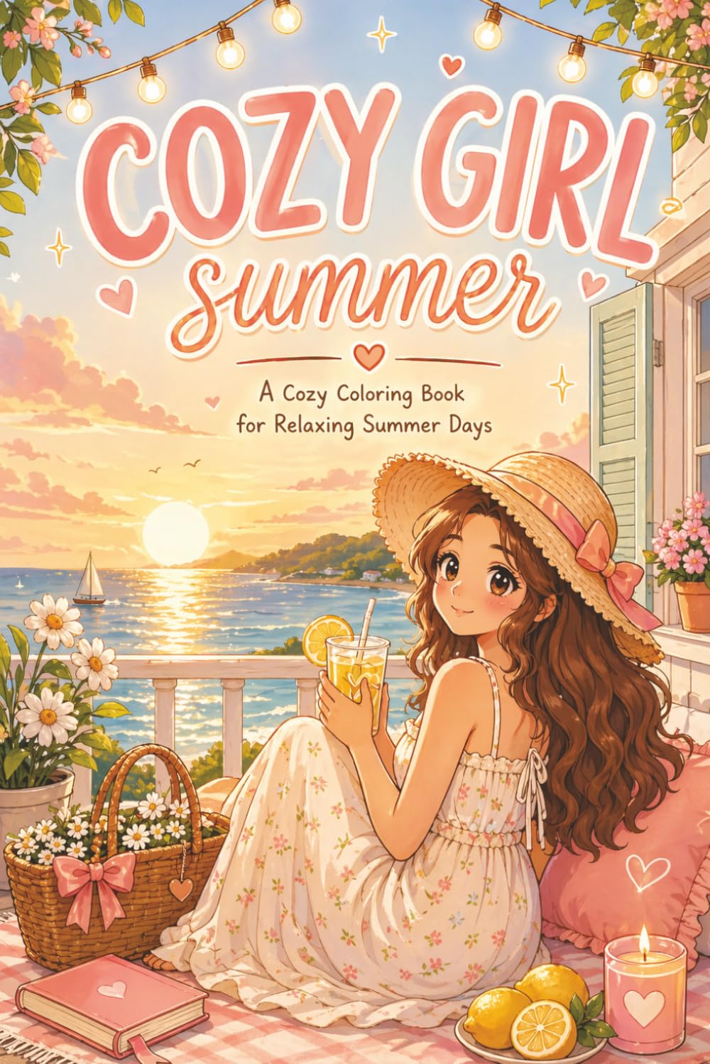 Cozy Girl Summer Coloring Book: Relax, Unwind & Enjoy Soft Summer Moments | 40 Cute & Cozy Illustrations | 6" x 9" Coloring Book for Stress Relief