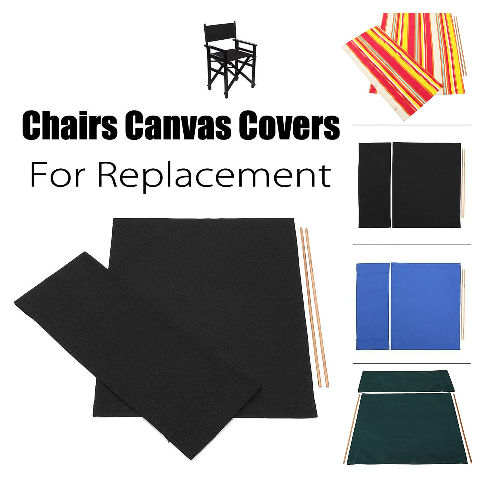 WMLBK Directors Chair Covers, Durable Replacement Seat Cover Canvas for Directors Chair, Casual Home Movie Director Chair Stool Protector (Black) - Image 3