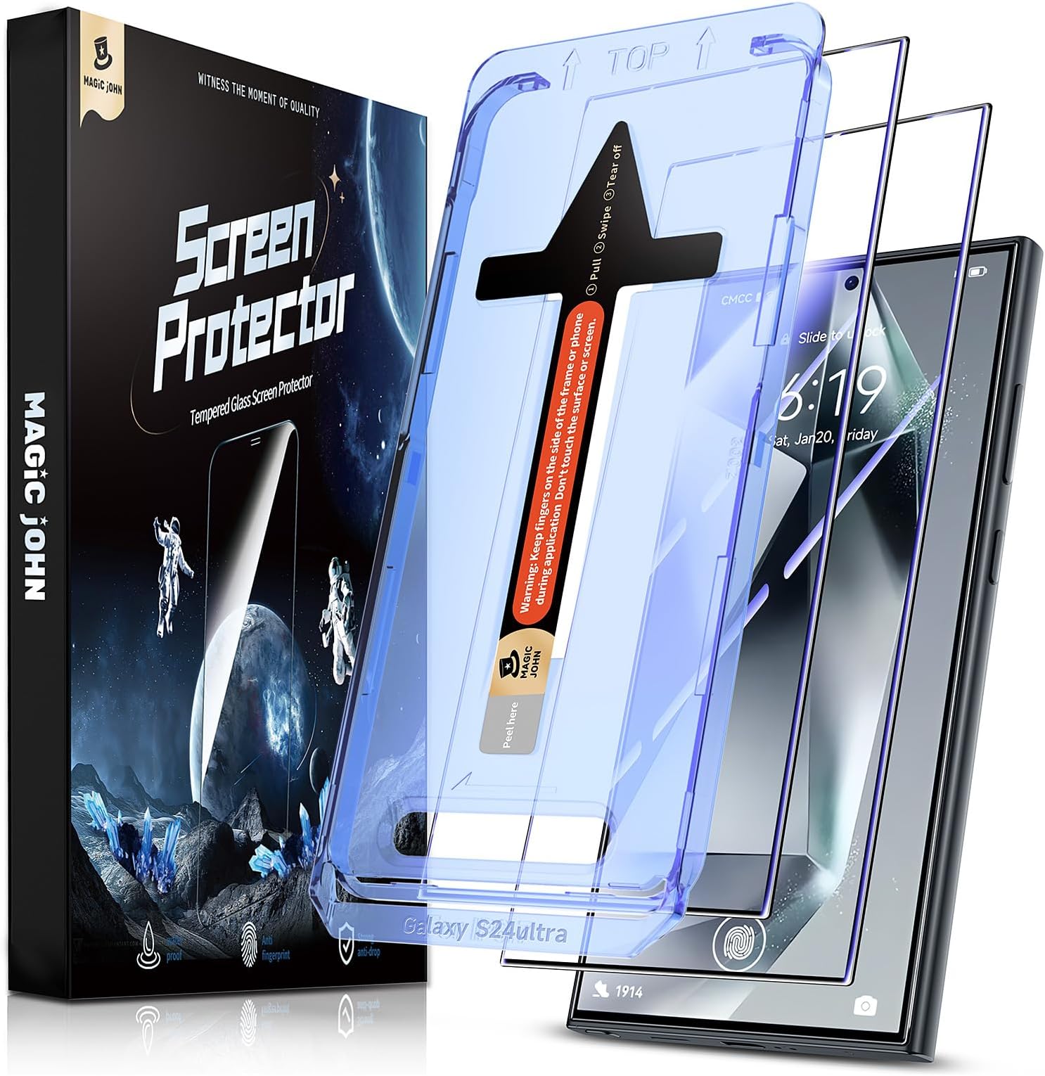 2 Pack for Samsung Galaxy S24 Ultra Tempered Glass Screen Protector, Auto Dust-Elimination Installation, Bubble Free, HD Clear, Easy Installation