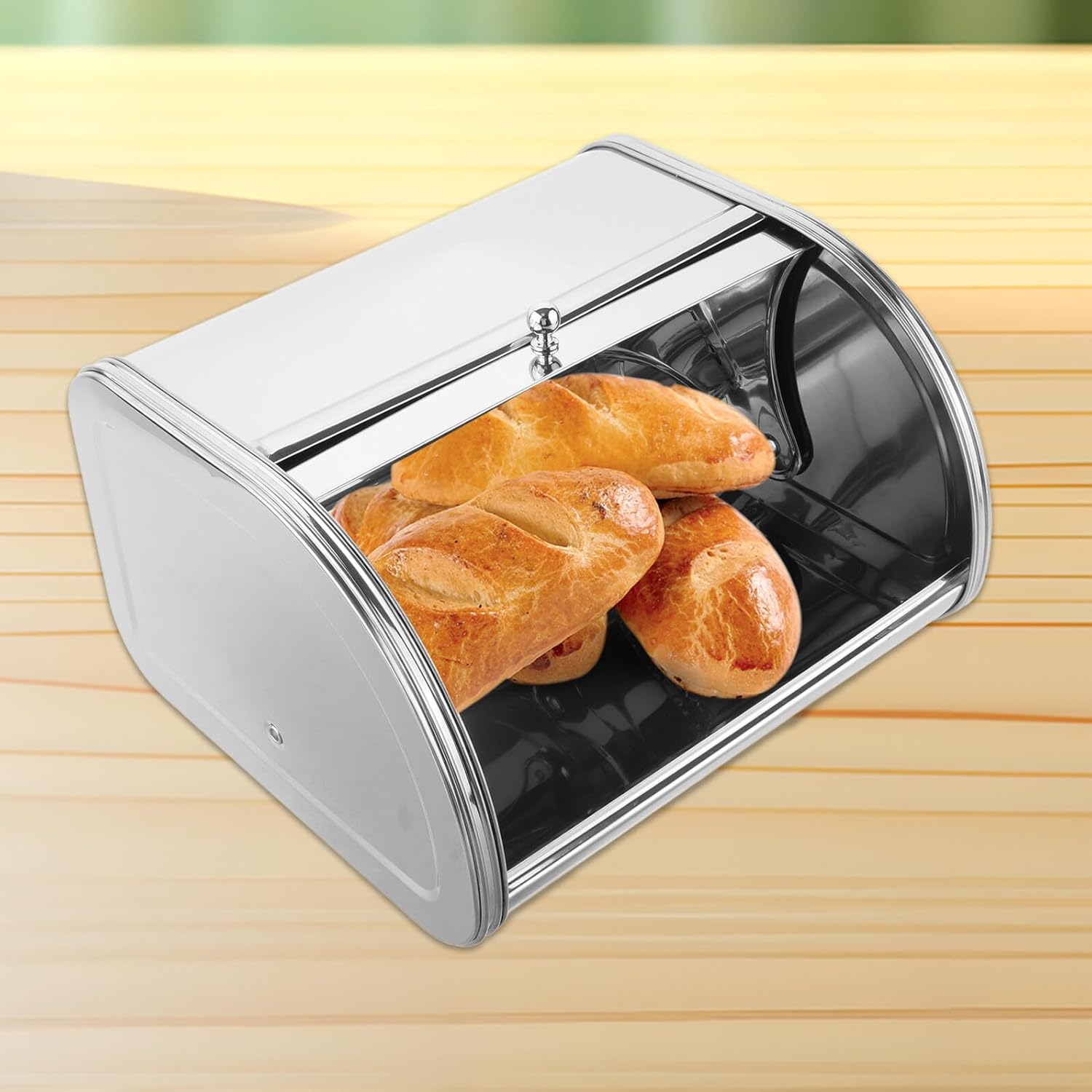 YARNOW Metal Bread Box Countertop Bread Bin Small Matte Mirror Finish Stainless Steel for Home Bakery Food Organizer