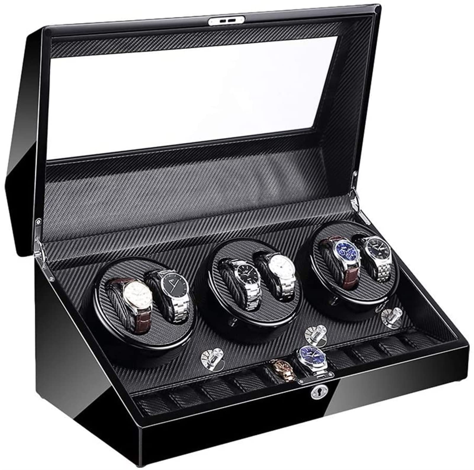 CGCSYZ Automatic Watch Winder 6+10 Super Quiet Motor With LED Backlight Watch Winder Box Piano Paint Exterior 4 Rotation Mode Accessories (C)