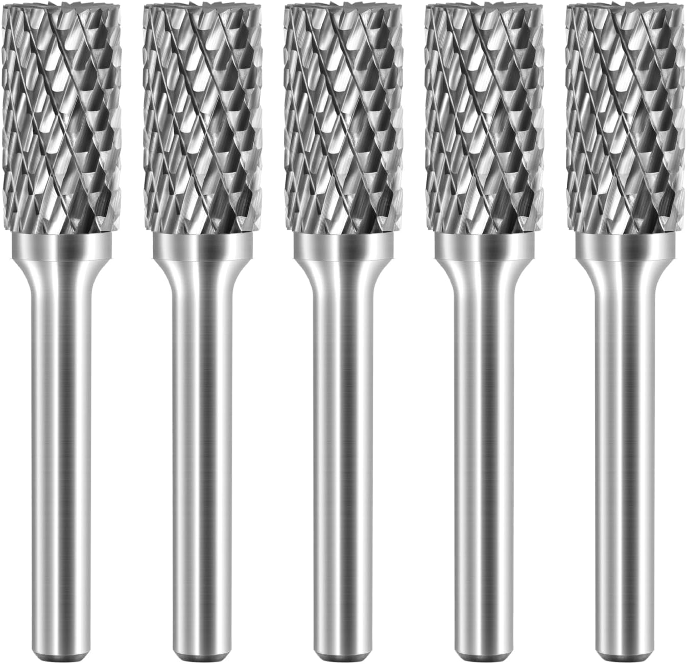 SB-5 Tungsten Carbide Burr Rotary File Cylinder Shape Double Cut with 1/4''Shank for Die Grinder Drill Bit - 5Pcs