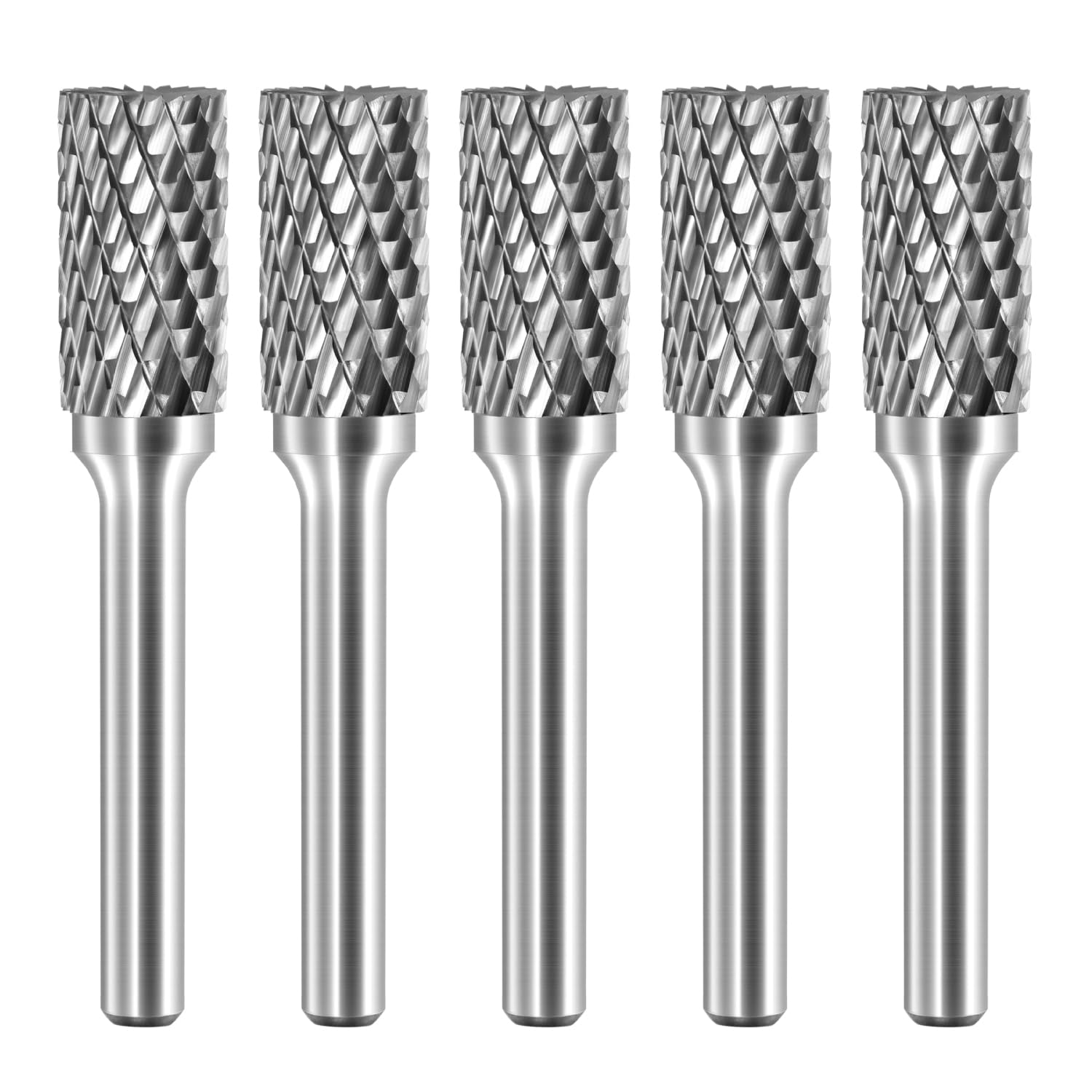 SB-5 Tungsten Carbide Burr Rotary File Cylinder Shape Double Cut with 1/4''Shank for Die Grinder Drill Bit - 5Pcs