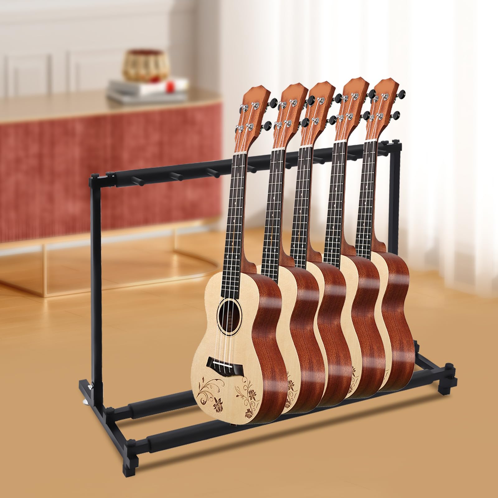 MINRS Soporte universal para guitarras múltiples, soporte para bajos múltiples, para guitarra acústica, guitarra occidental, guitarra eléctrica, 110 x 46,5 x 73 cm (7 compartimentos)