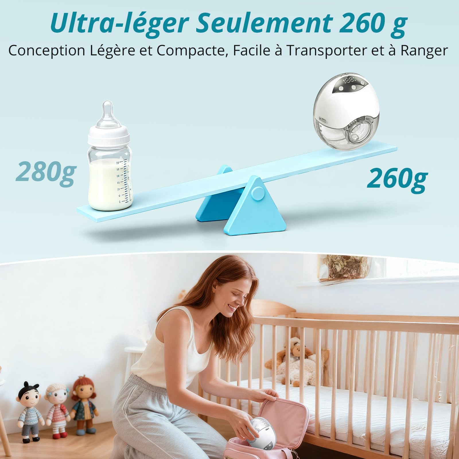 Tire-Lait Électrique Mains Libres, Portable et Silencieux, 4 Modes & 12 Niveaux d’Aspiration, Capacité 210 ml, Brides 19/21/24 mm, pour la Maison, le Travail et les Voyages (Blanc (2 Pièce))