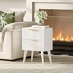 Fluted Nightstand with 2 Drawers,Modern Bedside Table with Metal Handles,White Side Table with Solid Wood Legs,Mid Century End Table for Living Room,Bedroom,White CAACTG55W