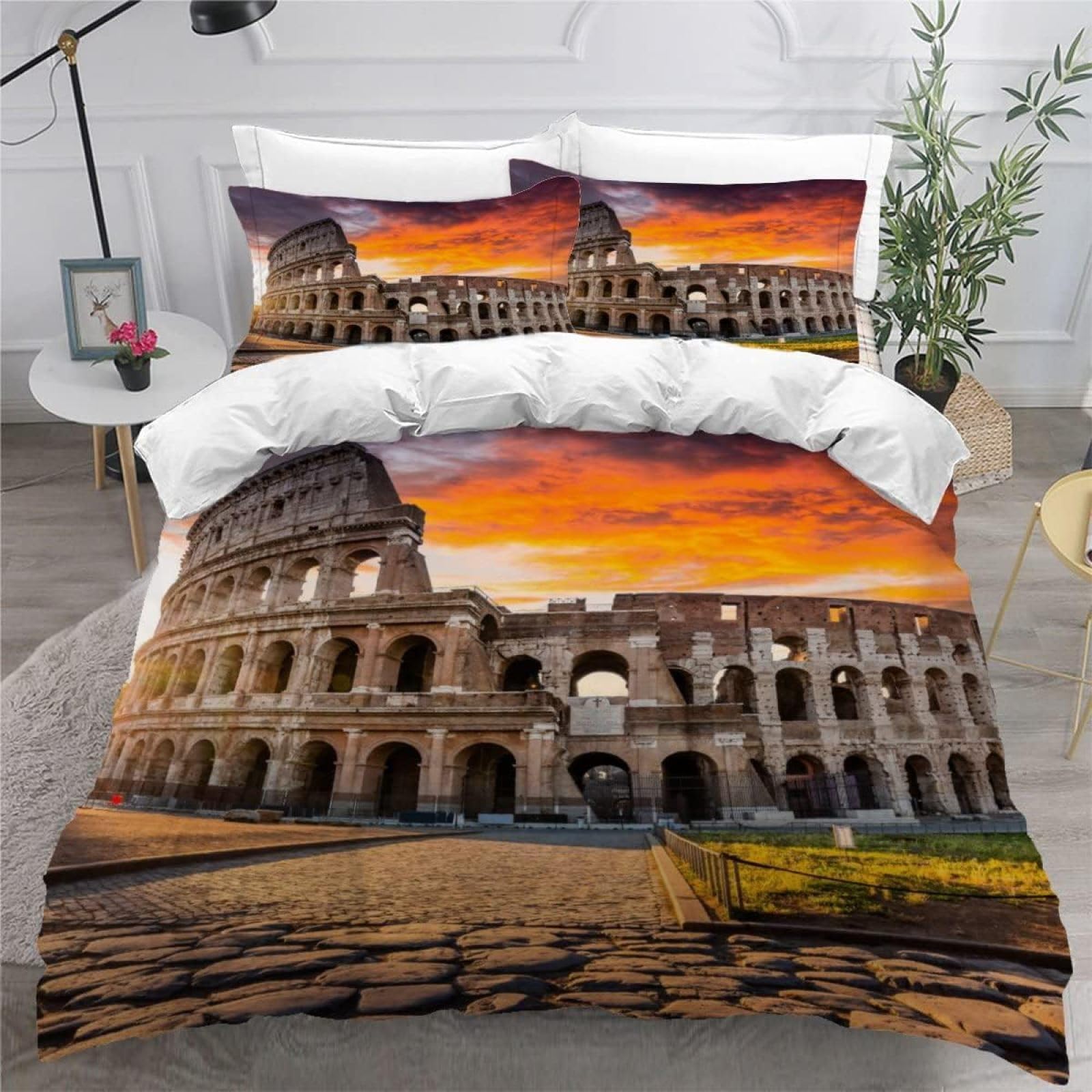 Copripiumino Matrimoniale Roma Bambini Adulti Copripiumini set Colosseo di Biancheria da Letto Morbida Microfibra Stampe 3d Copripiumone 240x220 cm + 2 Federe 50x80 cm