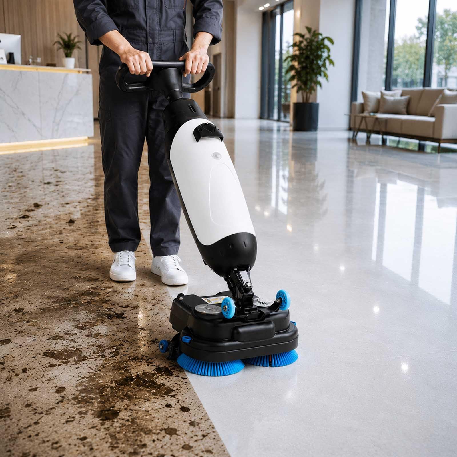Fregadora Comercial 17 Pulgadas,Pulidora De Suelos Multifuncional,Rotación De 360°, Superficie De Limpieza De 12 000 Pies Cuadrados,Apta Para Suelos De Madera,Baldosas,Mármol Y Cemento white