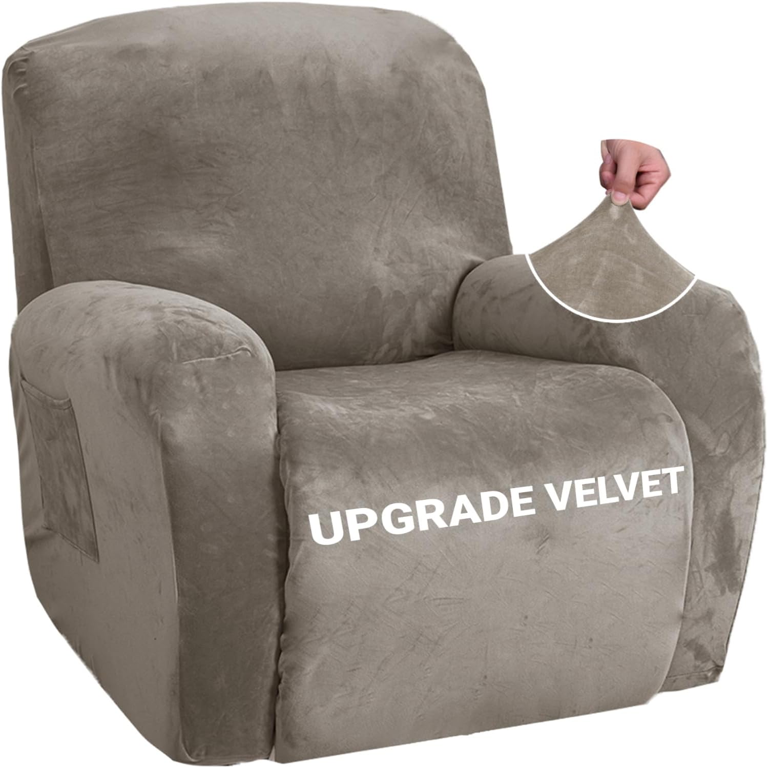 ZNSAYOTX Stretch Velvet Recliner Covers 4Pieces, Thicker Soft Plush Recliner Chair