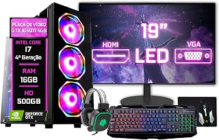 PC Gamer Blue PC Completo Intel Core i7 (4ª Geração) 16GB HD 500GB GTX 1050TI 4GB Monitor 19" - Teclado Mouse Headset