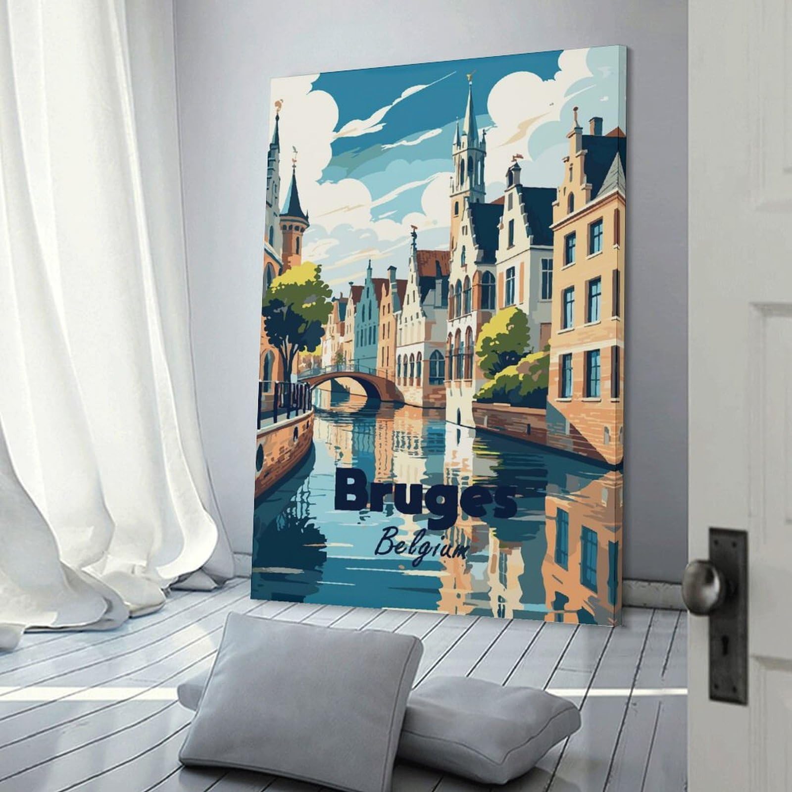 Junmoney Bruges, Belgium Travel (3) Wall Picture Print, 24x36inch(60x90cm), for Feature Walls in Flats Or Modern Rooms, Decorative Artwork with Flexible Styling
