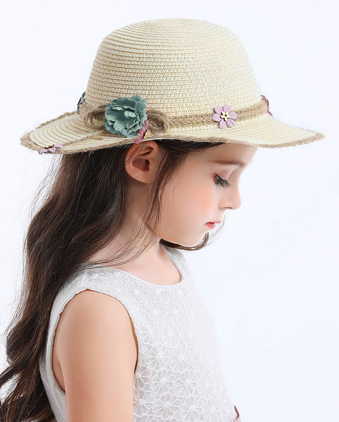 Bienvenu Kid Girl Straw Wide Brim Hat Summer Beach Hat Sun Protection