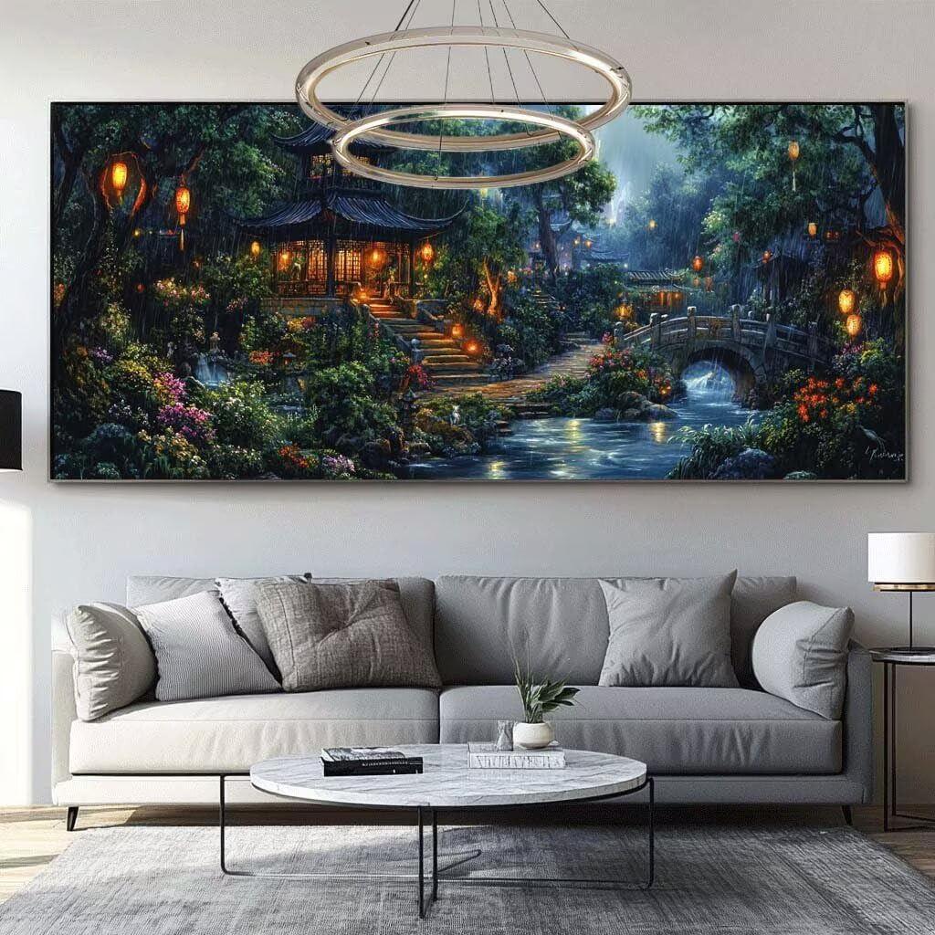 Diamentowe malowanie ogród diament malarstwo dla dorosłych duży rozmiar 90 x 250 cm nocny widok haft diamentowy pełny zestaw, 5D aktywność ręczna malowanie diamentowe cyrkonie ścieg krzyżykowy