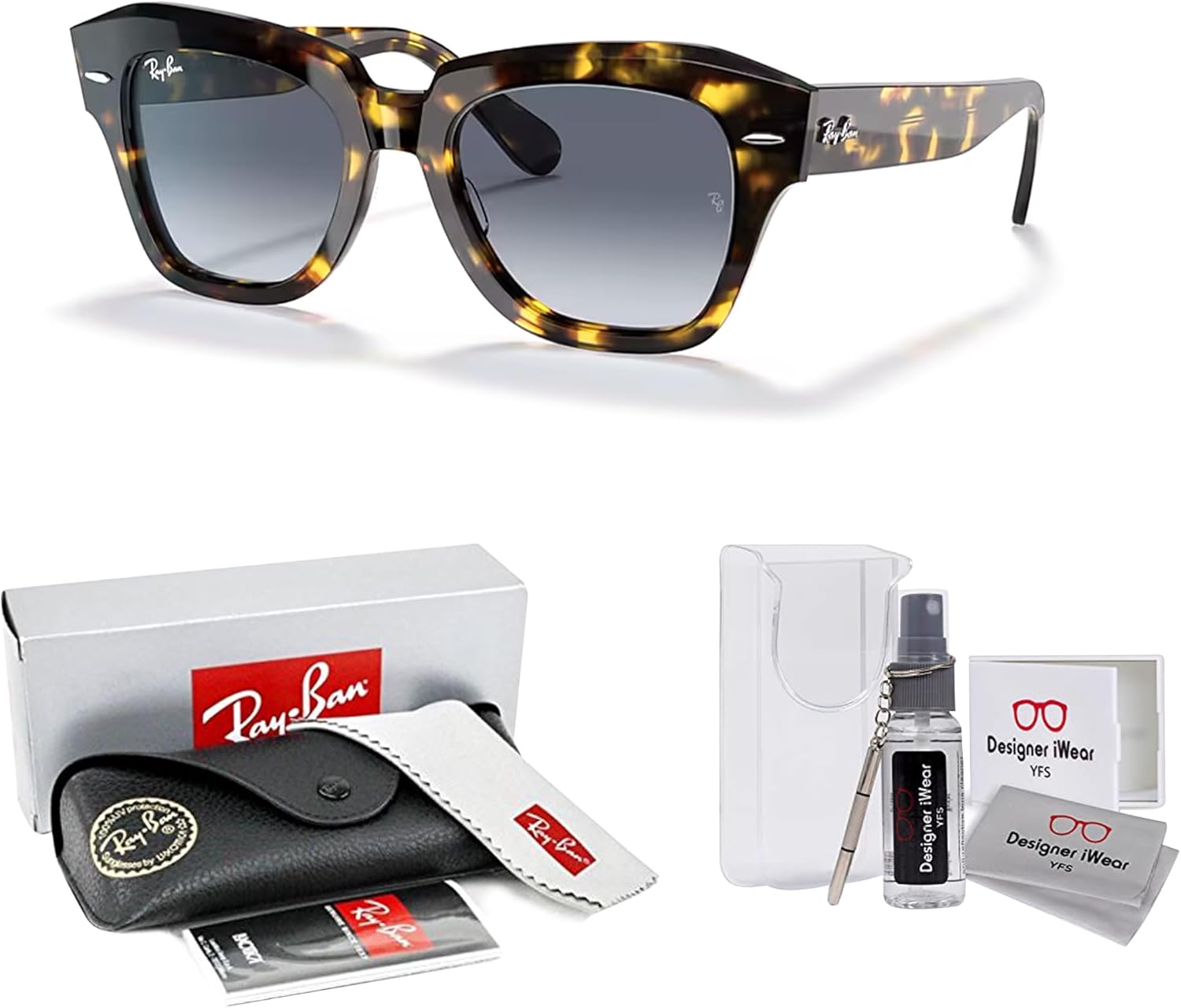 Ray-Ban State Street RB2186 Square Sunglasses for Men for Women +BUNDLE with ACCESSORY EYEWEAR KIT