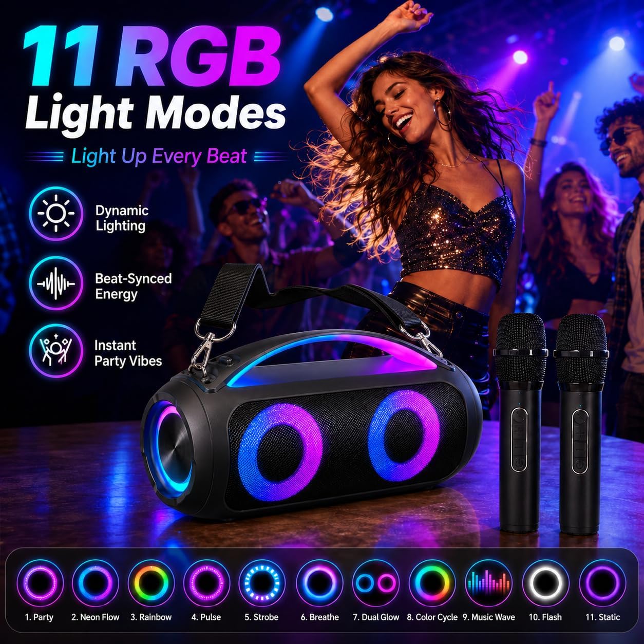 Loud Portable Bluetooth Speaker, 120W Peak Max, IPX6 Waterproof, 2 Mics image 4