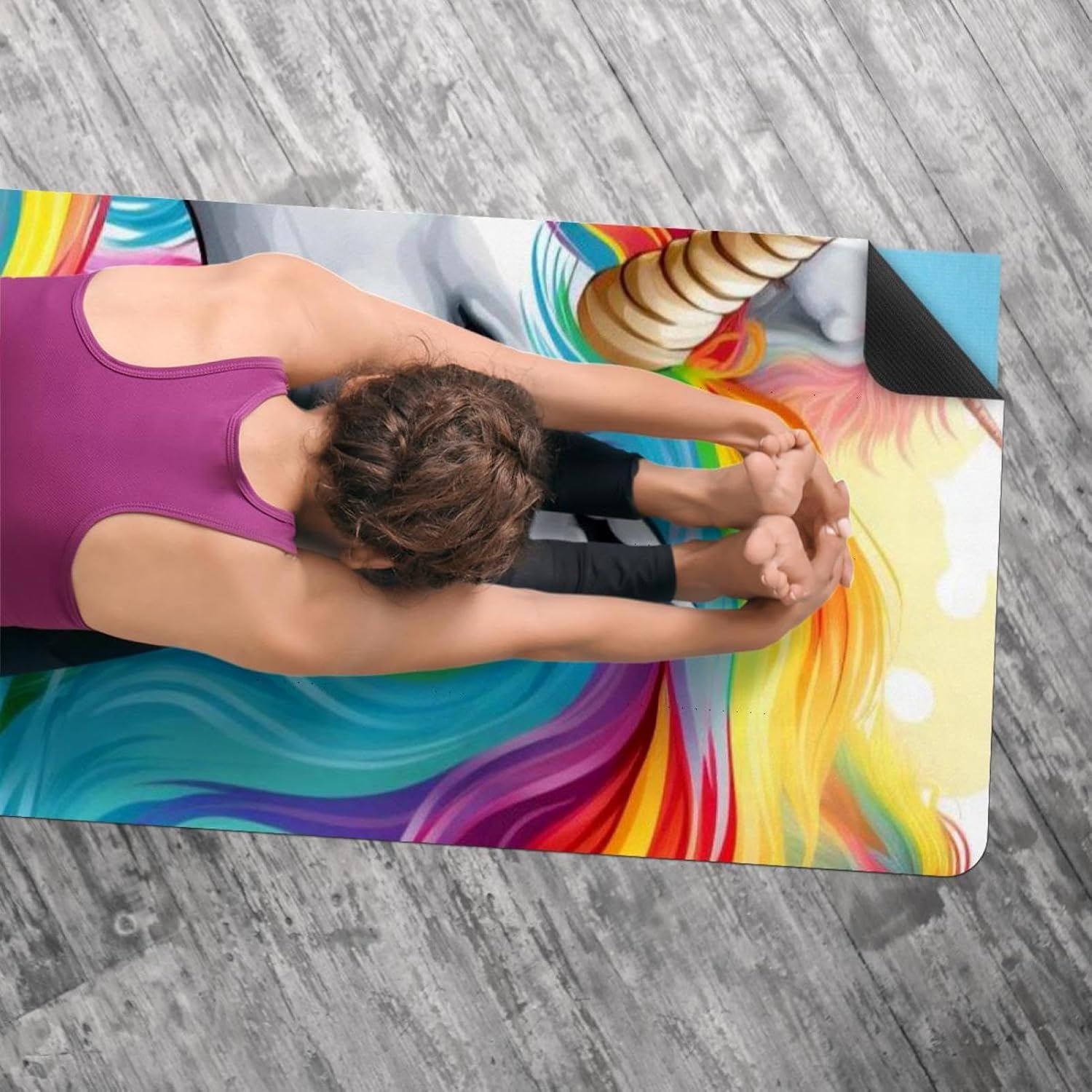 Yoga Towel, Rainbow Unicorn Pattern Non Slip Sweat Absorbent Hot Yoga Mat Towel for Hot Yoga, Pilates and Fitness - 72.8" x 26.8"