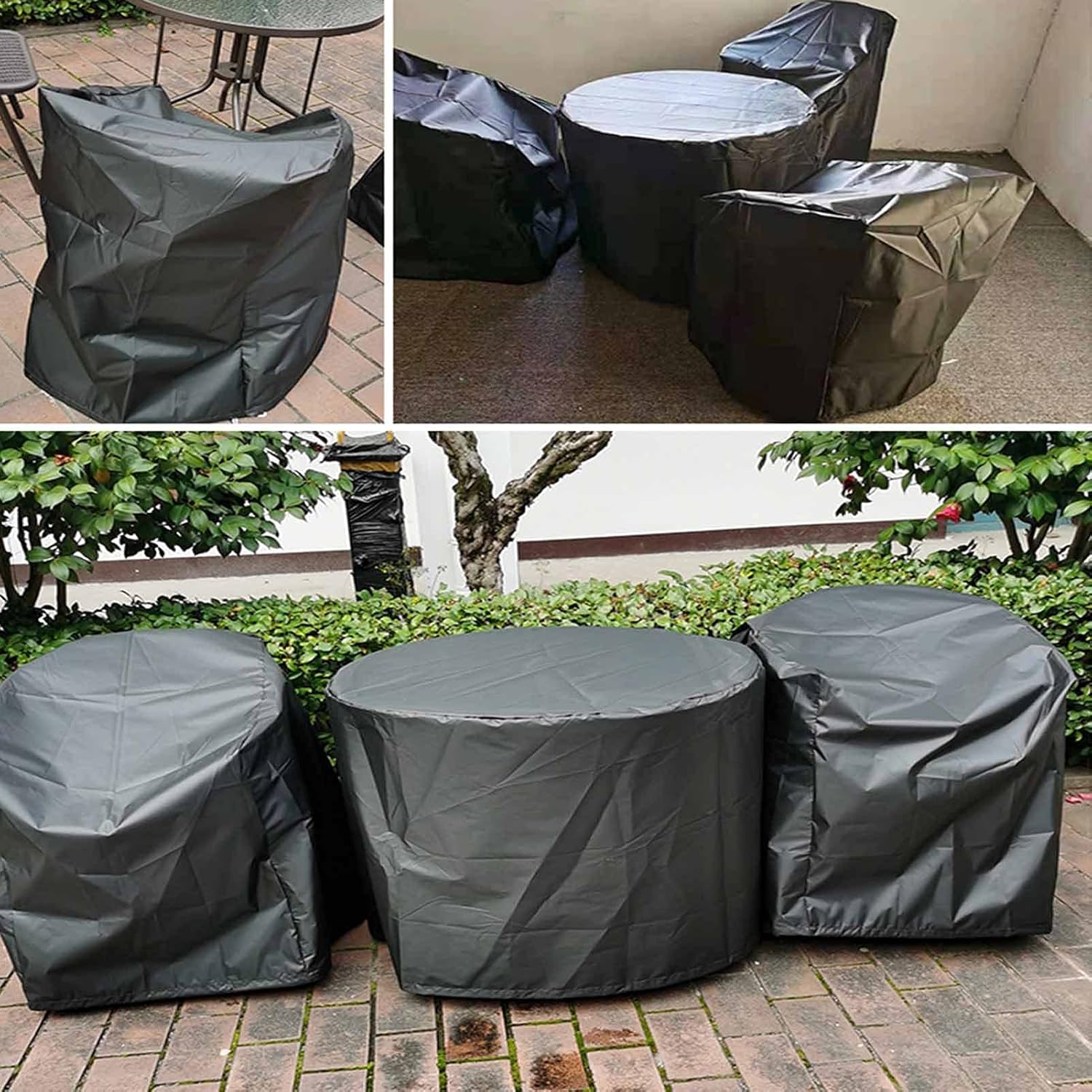 Outdoor Circular Garden Table Cover Waterproof Anti UV Tear Resistant Patio Furniture Oxford Fabric Black 160x90cm(110x90cm)