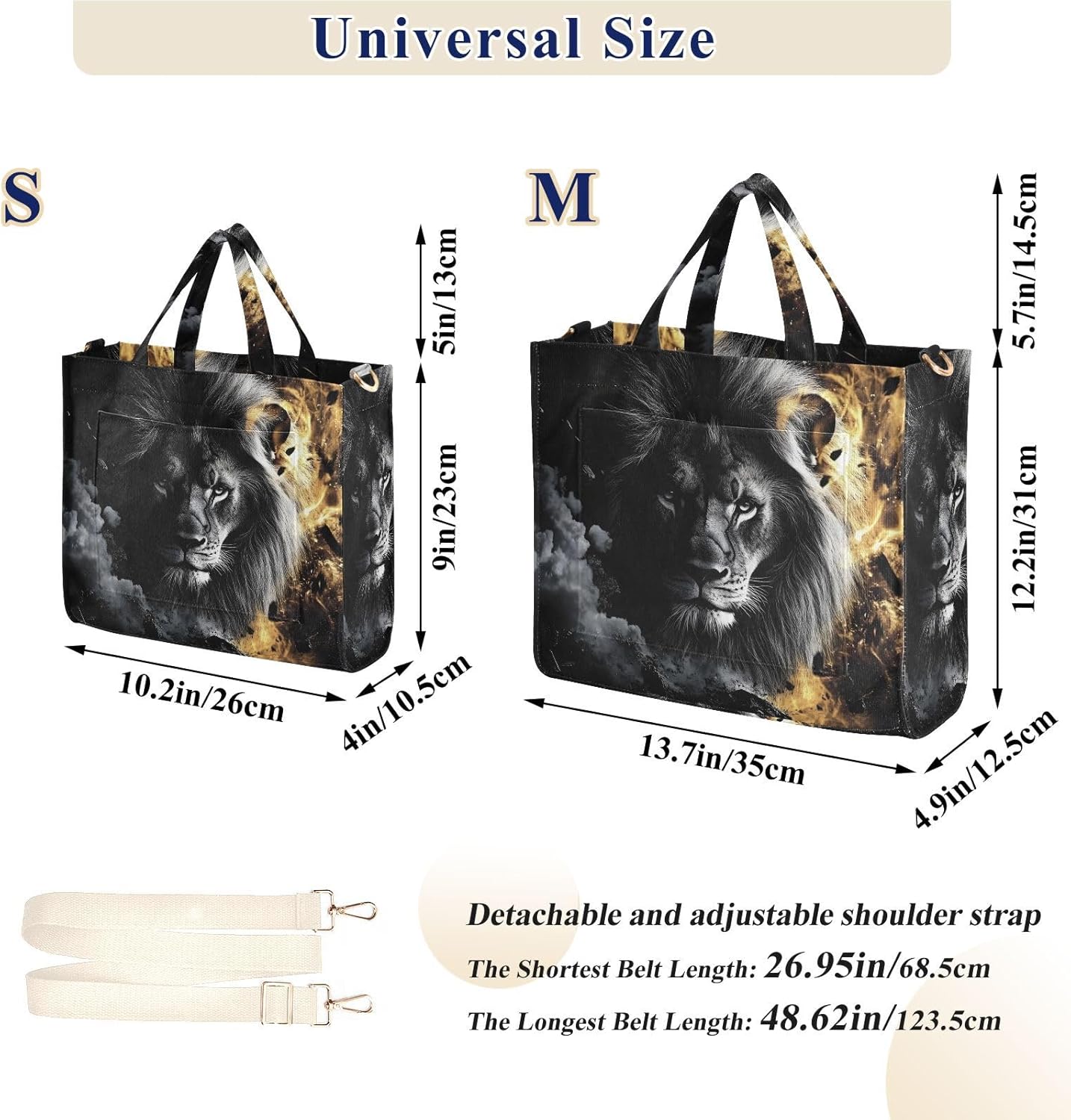 Lion Gold Black Corduroy Crossbody Tote Bag for Women - Large Fashion Shoulder Bag for Daily Travel Shopping S
