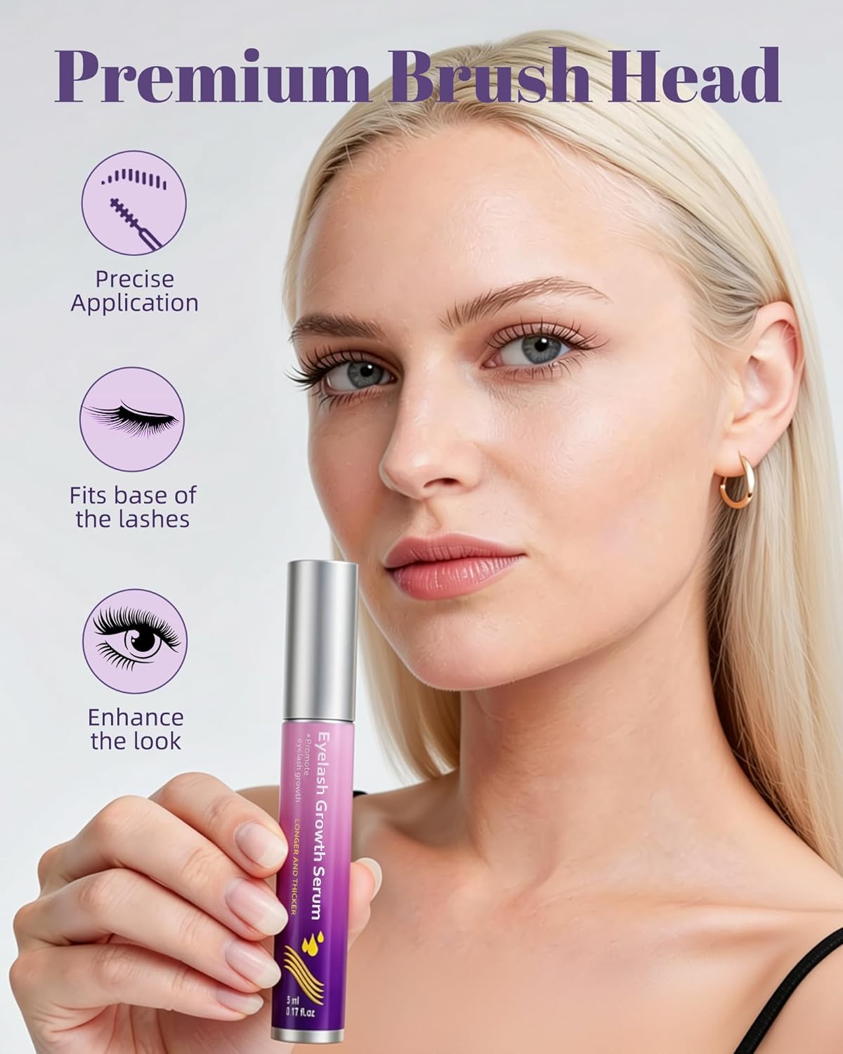 Eyelash Growth Serum - Gentle Nourishing Formula for Longer, Thicker, Fuller-Looking Lashes - Safe for Sensitive Eyes, Vegan & Cruelty-Free (5ml)