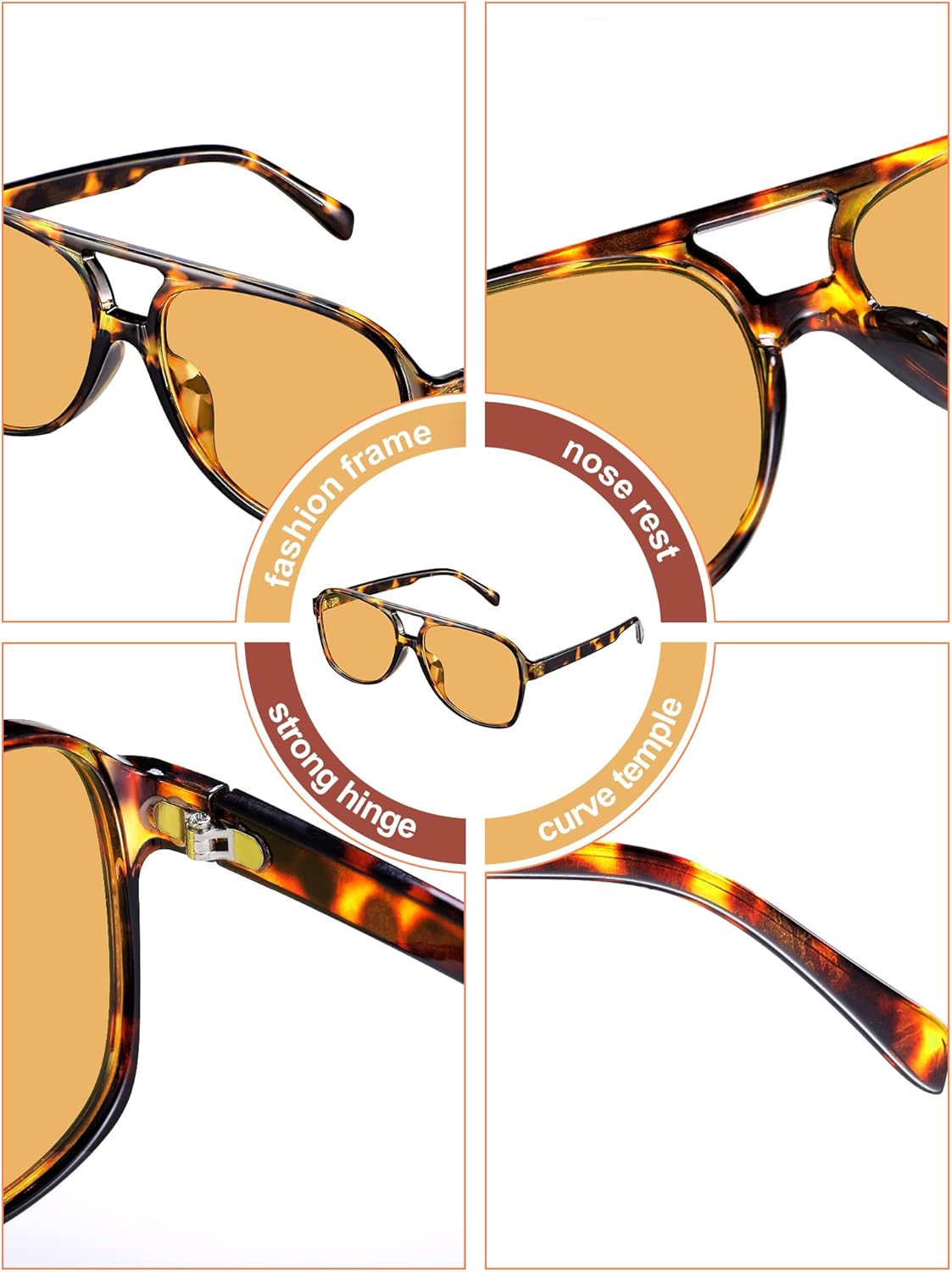 Frienda 4 Pairs Retro Sunglasses Vintage Large Frame Sunglasses 70s Unisex Glasses for Women Men (Vintage Color) - Image 6