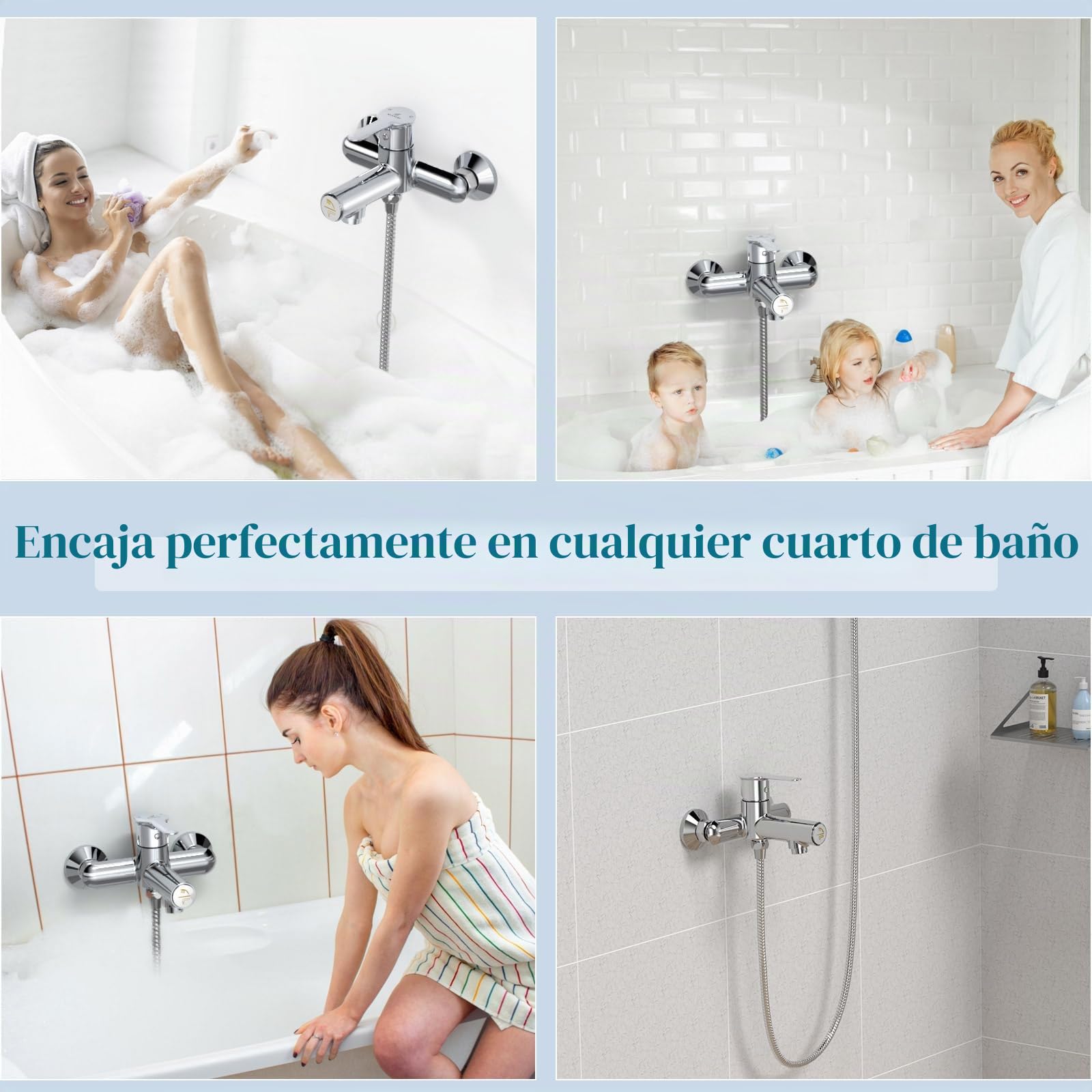 Grifo para bañera, grifo para bañera con interruptor de presión, Cromado | grifo de latón para bañera para montaje en pared, grifo monomando para ducha, grifo mezclador para ducha para cuarto de baño
