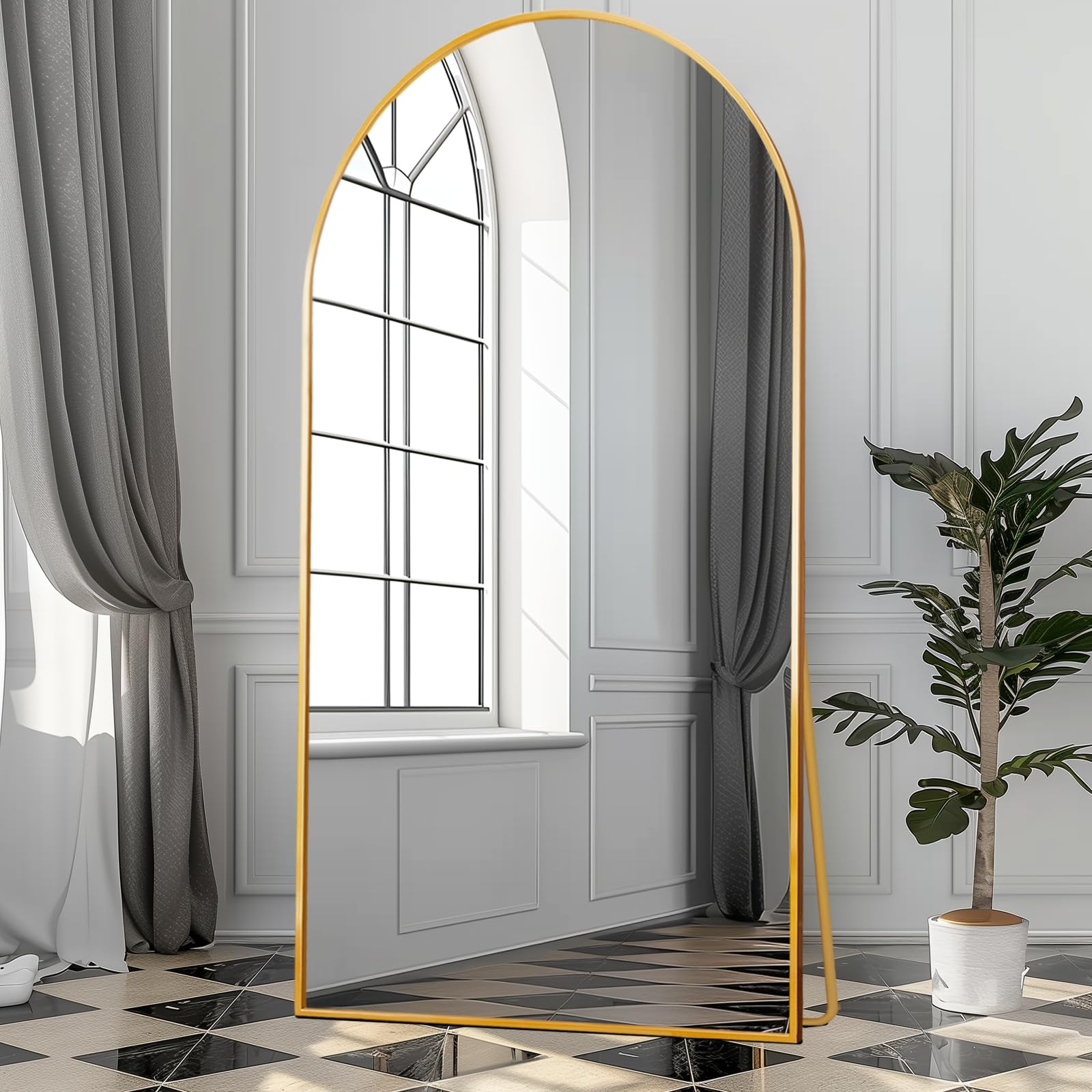 Harriture 76" x 34" Large Arched Full Length Mirror, Tempered Mirror, Metal Frame Full-Length Mirror for Living Room, Bedroom