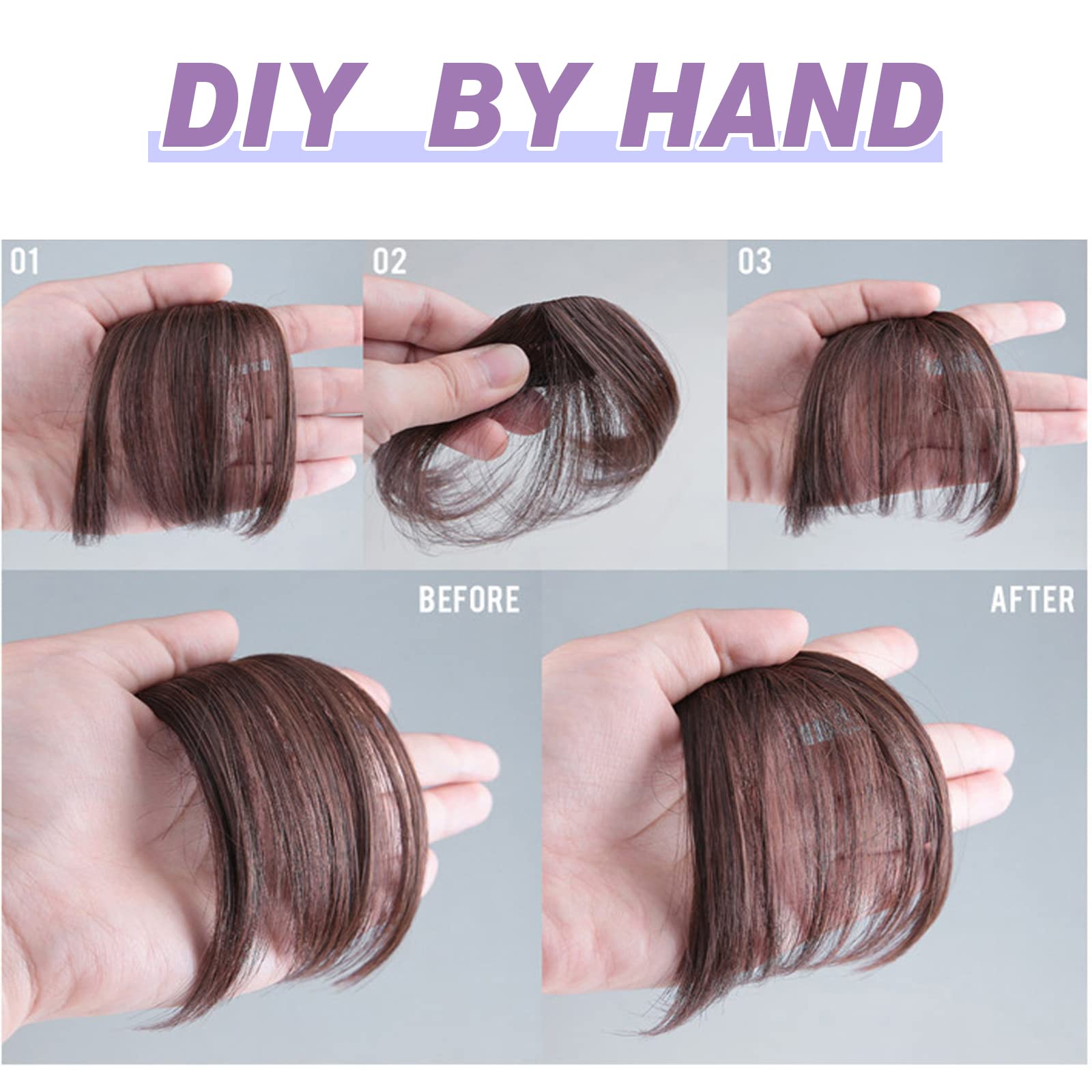 Flequillo de Halloween con clip de cabello 100% humano, flequillo curvado y tenues para mujer, extensiones de cabello para uso diario (marrón oscuro) 6