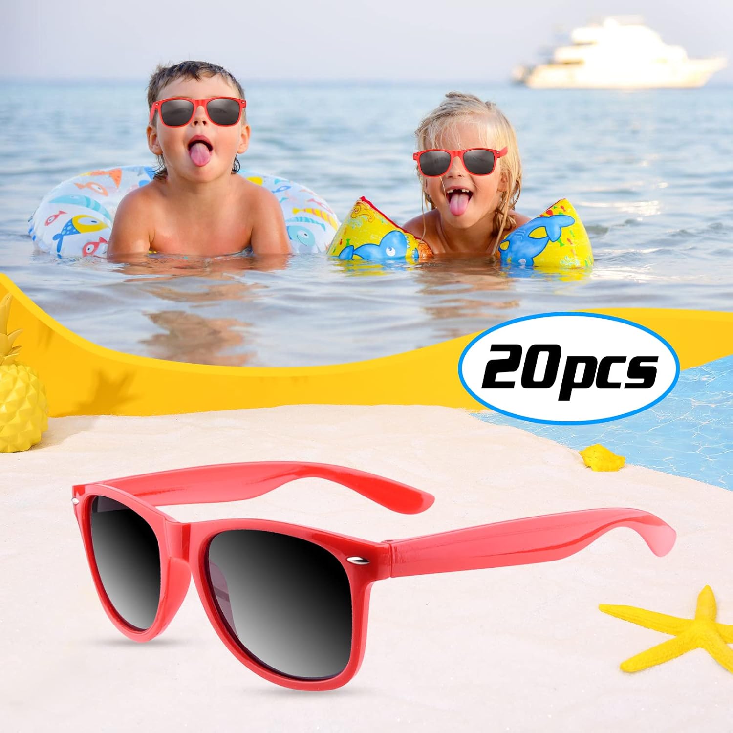 TUPARKA 20 Pack Kids Sunglasses Bulk for Summer Pool Party Favors Birthday Parties Goody Bag Fillers, Red - Image 3