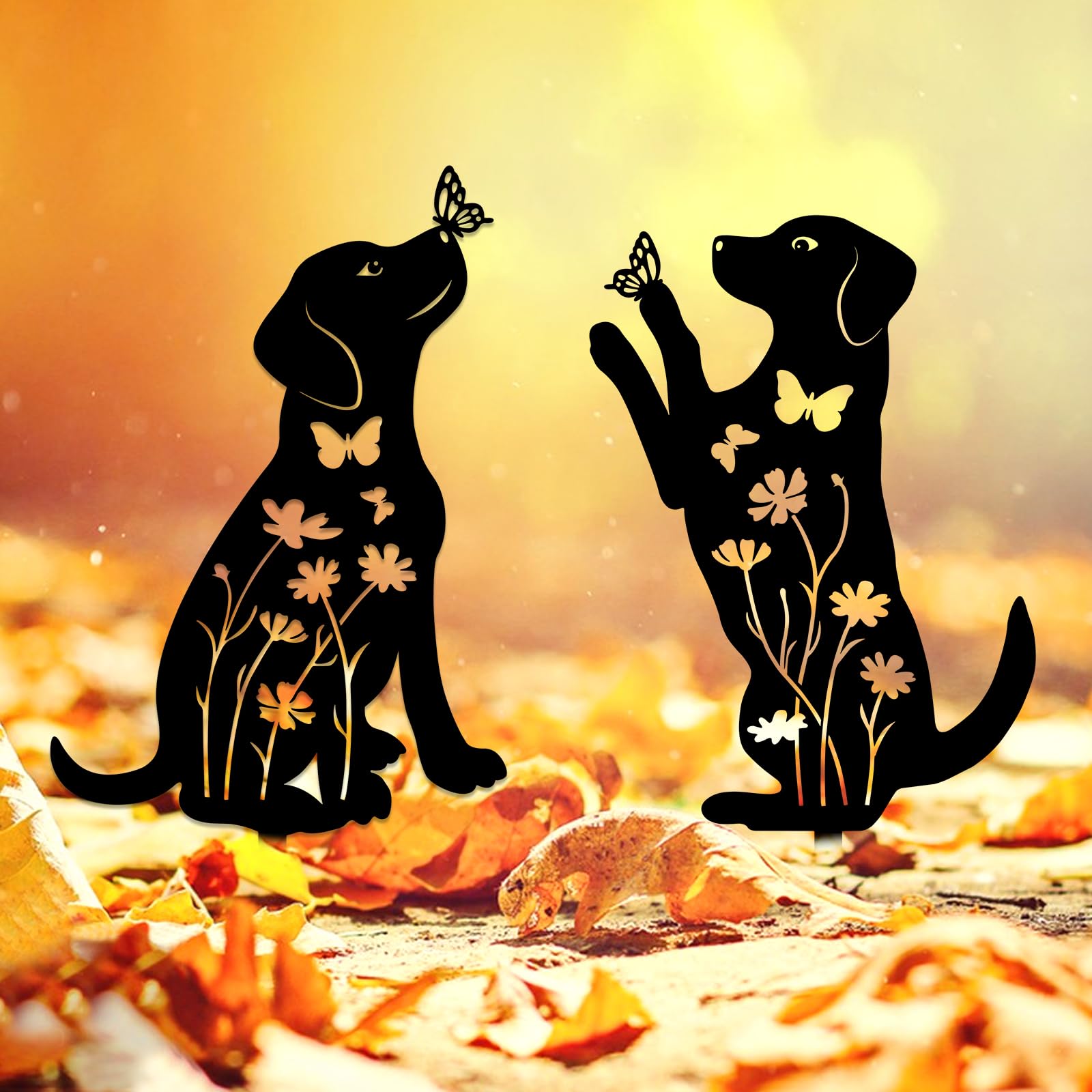 YiYa 2 Pack Metal Dog Decor, Animal Silhouette Garden Ornaments - Black Dog Wall Art for Lawn Decor - Image 4