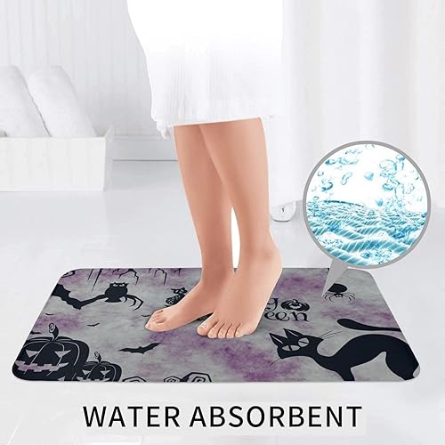 Miniatura 4 de Decoración de Halloween, juego de 3 piezas de alfombras de baño de calabazas, gato negro, murciélagos, alfombra de baño antideslizante, alfombra de
