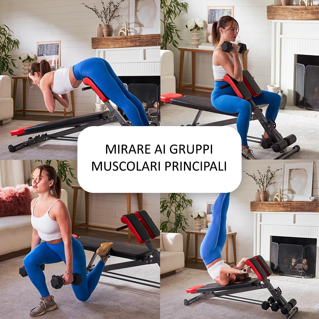 Panca multifunzione per allenamento completo del corpo, per iperestensioni lombari e sedia romana, panca regolabile per addominali/sit up, panca declinata, panca piana