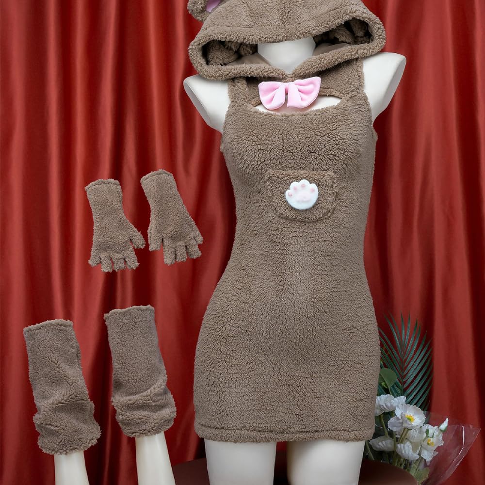 Women's sexy cosplay tight fitting anime cute jumpsuit anime Japanese cute lingerie with hat anchor performance suit: Brown