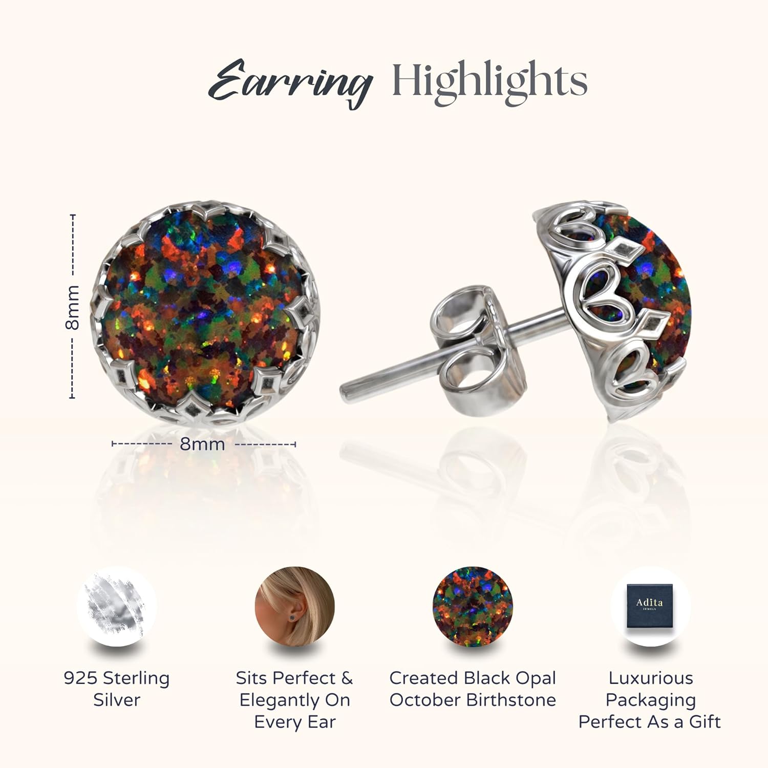 925 Sterling Silver Gemstone Studs Earrings for Women - Sterling Silver Earrings Studs - Birthstone Earrings - Gemstone Earrings for Women - Minimalist Earrings for Women