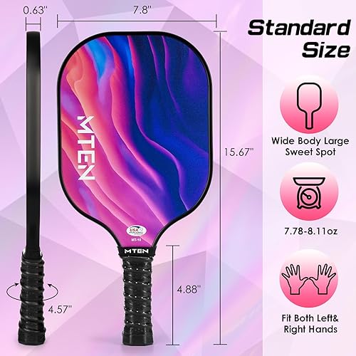 Vista 5 de Pickleball Paddles, USAPA Approved Fiberglass Surface Pickleball Set with Pickleball Rackets, Pickleball Paddles Set for Men Women Negro Rosa