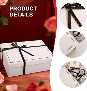 Luxury White Gift Box with Lid 25x18x9cm Medium/Large Empty Gift Boxes for Presents, Gift Box for Birthday Valentines Day Christmas Wedding Bridal Present Box with Ribbon Girls Her Women
