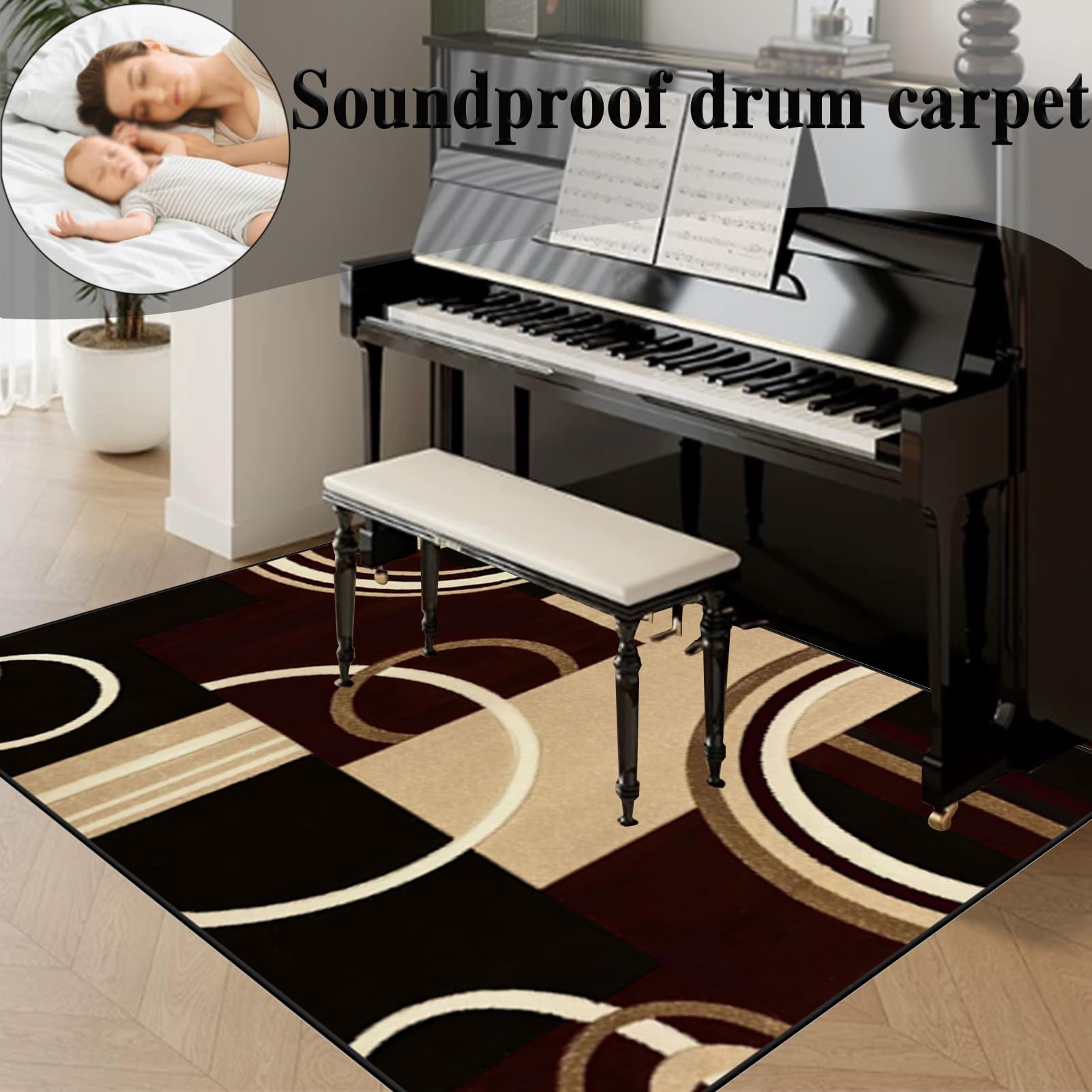 Tapis de Tambour Insonorisé, Tapis Batterie Insonorisant, Tapis Insonorisé Moquette, Couverture de Tambour Antidérapante Tapis de Sol, Tapis Batterie Acoustique pour Basses Caisse Claire 150 x 120 cm