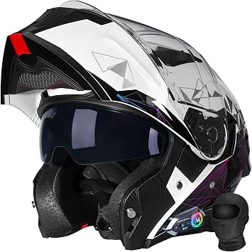 Bluetooth Modular Motorcycle Helmet - DOT Approved, Flip Up Full Face Helmets with Dual Anti-Fog Visors, Removable Liner for Adults Men Women Casco para Moto con Bluetooth