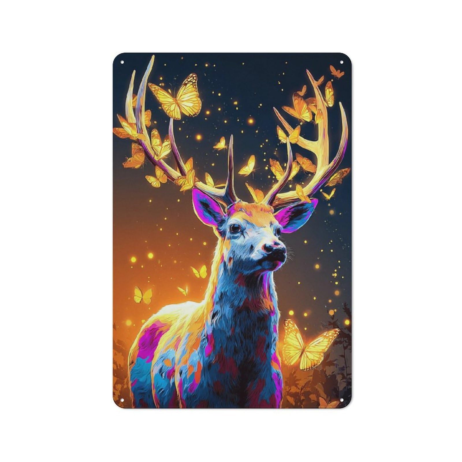Junmoney Enchanted Deer With Golden Butterflies Metal Sign 30X20cm With For Workshop Wall, Rustic Decor, Wall Decoration For Workshops And Hobby Rooms