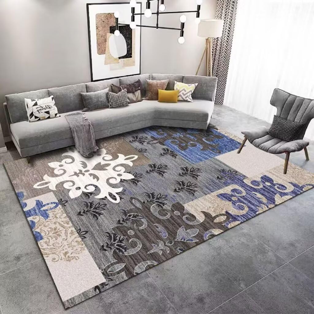 Tapis de salon grand format à motifs géométriques et structure lavable