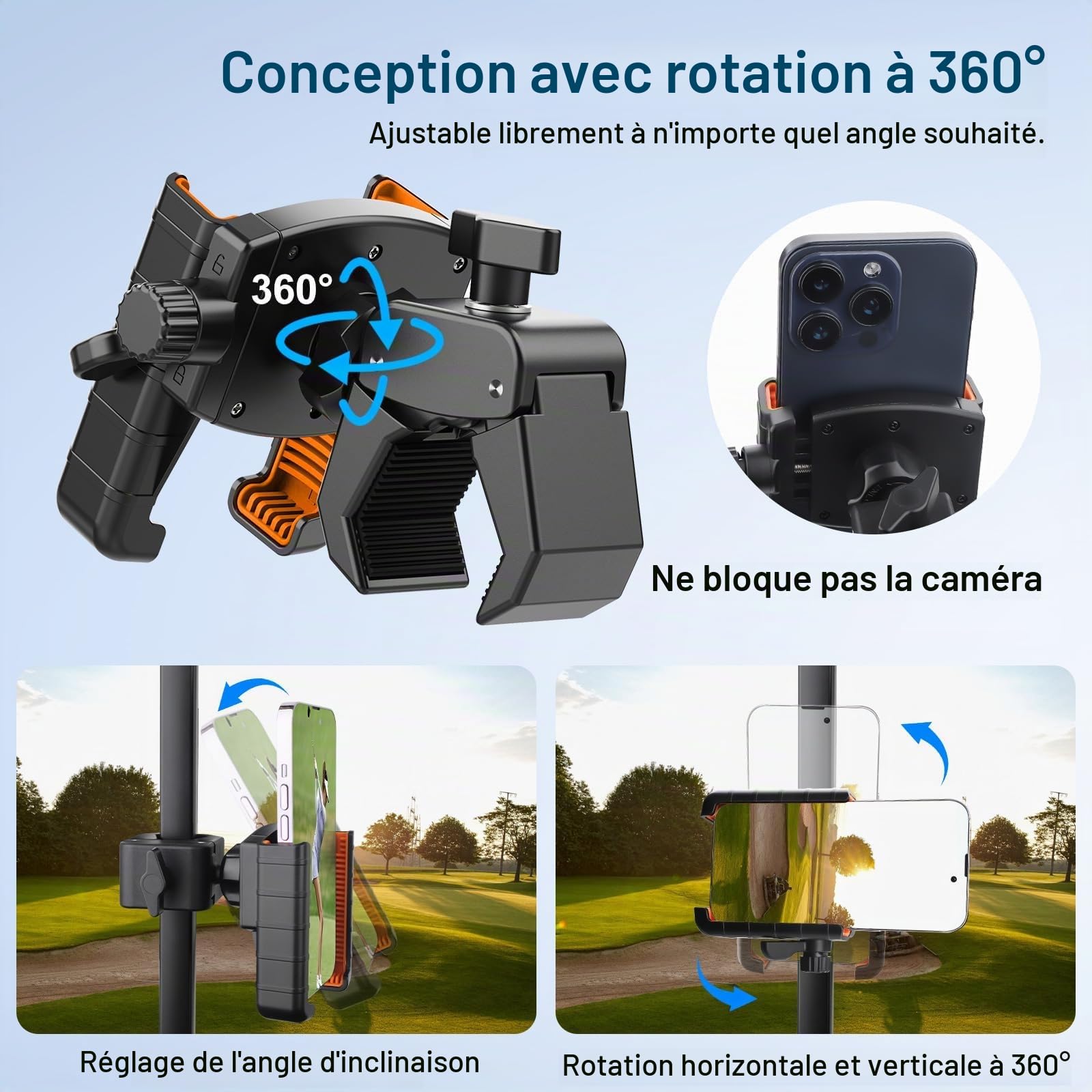 EEEKit Support Téléphone Golf 360° Rotatif: Smartphone 4,7–7,2 Pouces | Compatible avec Club Car, EZGO, Yamaha & ICON - Rotation 360° / Smartphones 4,7–7,2 pouces - Maintien sécurisé
