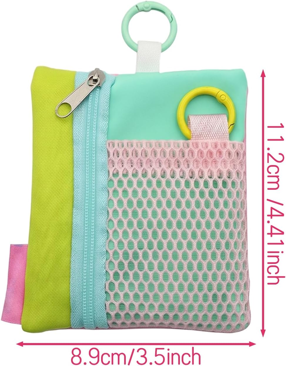 Mesh Mini Travel Grid Bag 2 Pieces- Pocket Organizer for Keys, Coins, Credit Cards, and Small Items - Travel Accessories with Removable Hook (Purple Green)