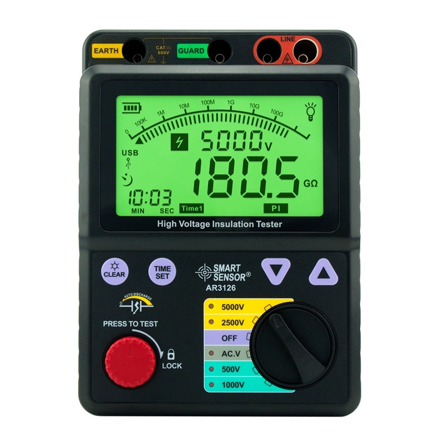 Probador de aislamiento, Comprobador de aislamiento de tensión 0-1000G ohm, 5000V AR3126