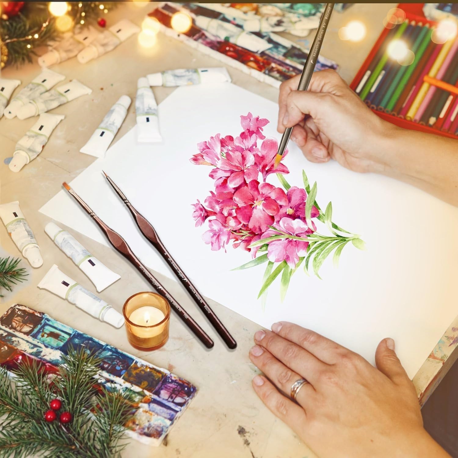 Professional Paint Brushes Set. Artist Paint Brush for Oil, Acrylic Painting on Canvas, Watercolor, Gouache. 15pc Travel Bag Brush Holder