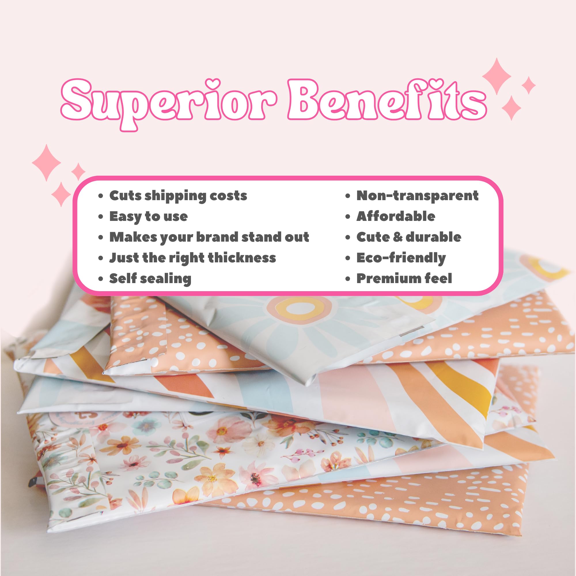 Picksie Mailers Polymailers - Bolsas de polietileno bohemias de 10 x 13 pulgadas, suministros de envío para pequeñas empresas, 100 sobres de plástico de diseño para correo, diseño de margaritas