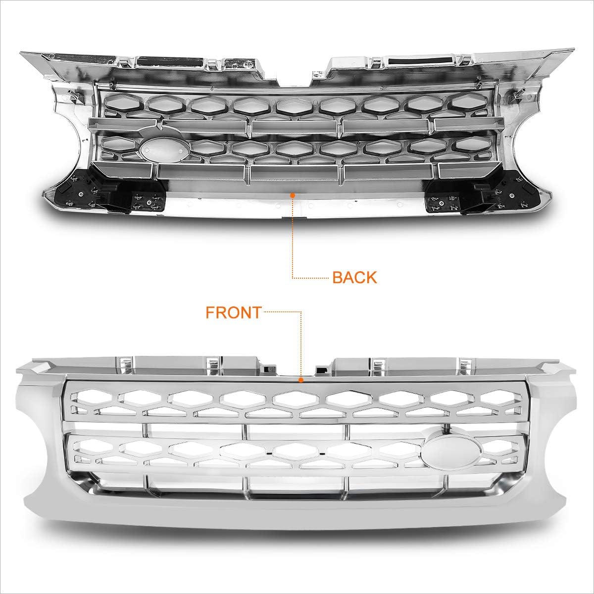 Honeycomb Mesh Front Bumper Grille Grill Compatible with 10-16 Land Rover LR4,Chrome